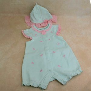 'LITTLE ME' EMBROIDERED ROMPER & HAT 2-PIECE SET